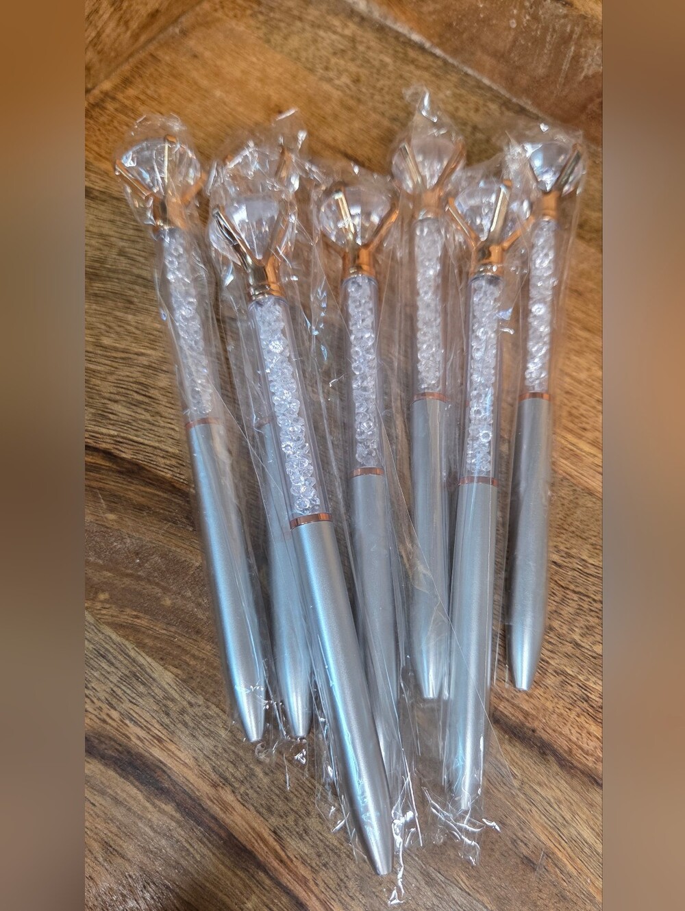Sparkling Silver Diamond-Top Ballpoint Pens - Set of 7